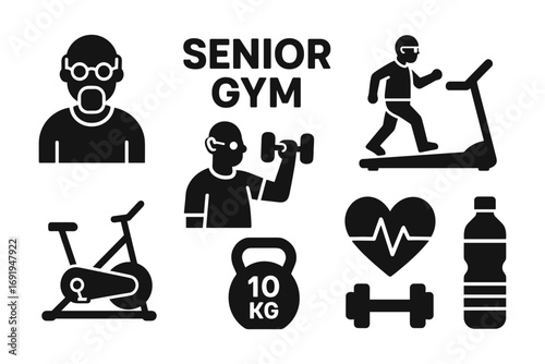 Senior fitness silhouette icons for gym and cardio workouts