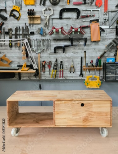 Coffee table with drawers made of pine wood