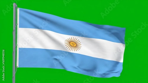 Argentina Flag Waving on Green Screen Background
