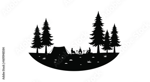 campers enjoying night under stars near pine trees