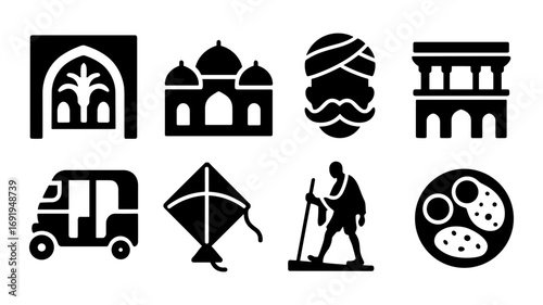 Cultural icons: silhouette collection featuring architectural and traditional symbols