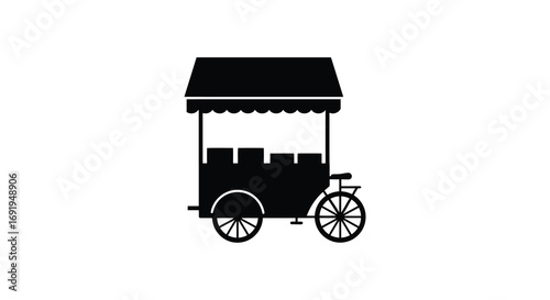 a simple black silhouette of a vintage food cart