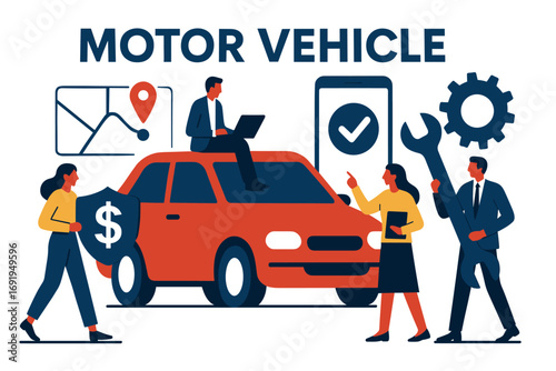 Motor vehicle service and maintenance concept with people and tools