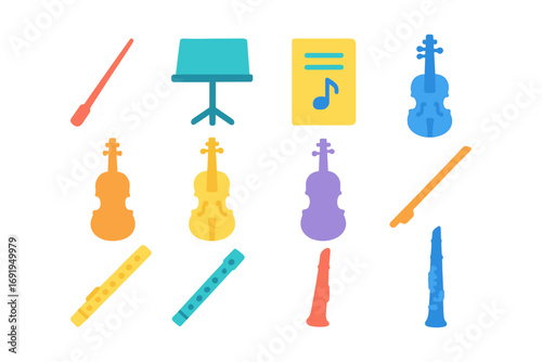 Colorful flat musical instrument icons for design projects