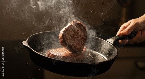 Sizzling steak, Pan-seared beef fillets with flavorful smoke and aromatic spices