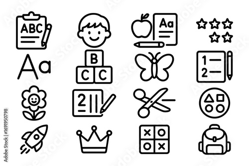 Education icons: simple line art for learning and school themes