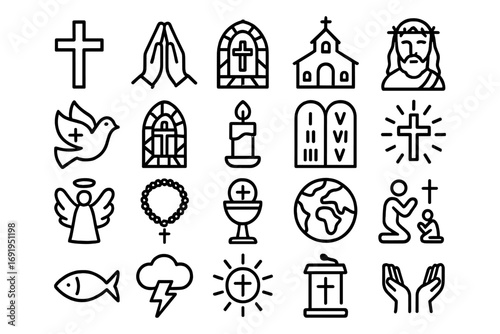 Minimalist christian symbols collection with religious icons and spiritual elements