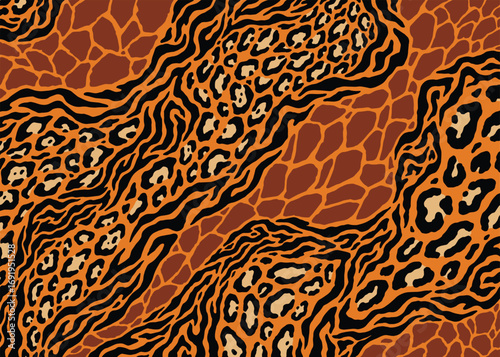Abstract hybrid animal skin pattern design. Animal print vector illustration background. Wildlife fur skin design illustration for web, home decor, fashion, surface, graphic design