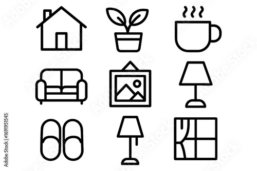 Minimalist home essentials icons collection for cozy living spaces