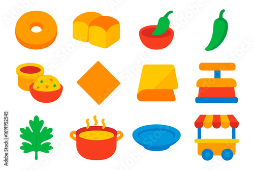 Colorful mexican cuisine icons featuring food and spices in flat style