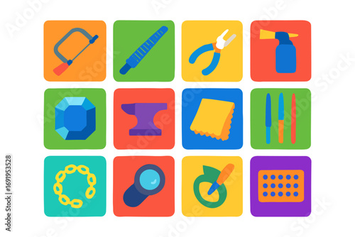 Colorful craft tool icons for jewelry making and metalwork enthusiasts