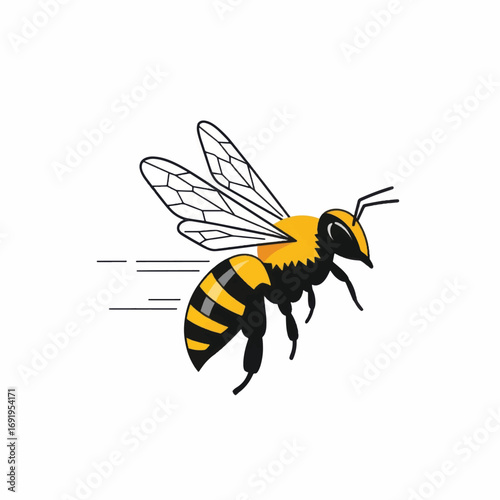Cartoon Bee in Flight Illustration with Yellow and Black Stripes.
