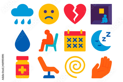 Colorful symbols of emotion and wellness in modern flat style