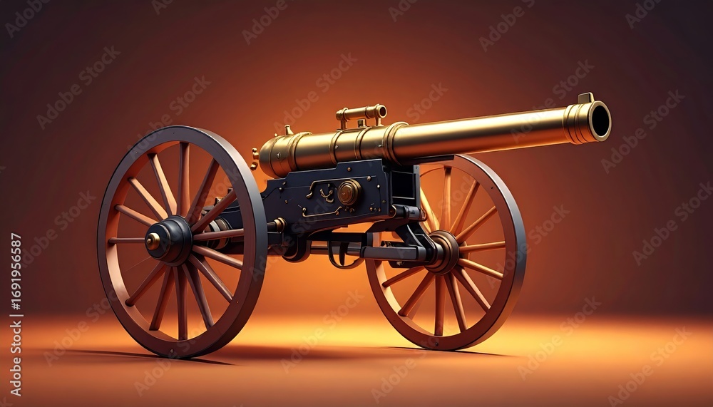 Fototapeta premium Antique Brass Cannon Model Displaying Precise Craftsmanship and Mechanical Design