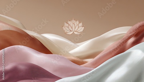 Silk fabrics in flowing waves, a lotus emblem