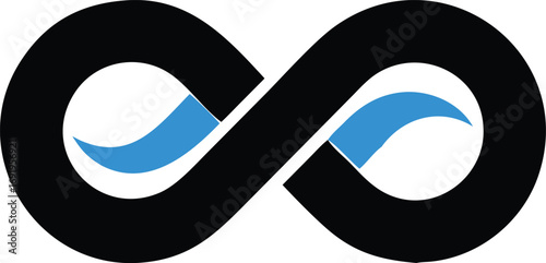 Black Infinity Symbol with Intersecting Blue Wave Shapes EPS vector file download 