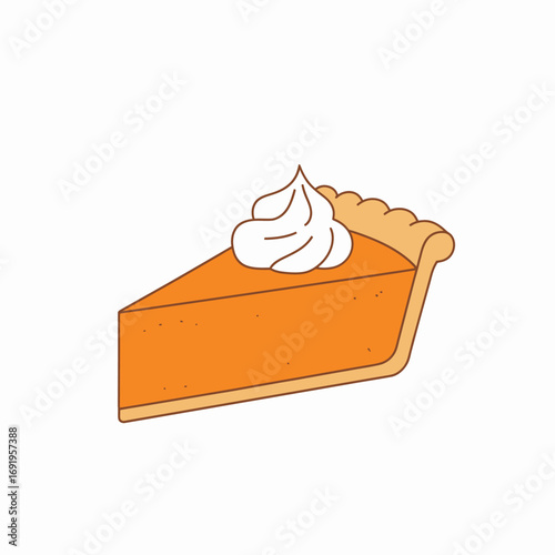 A cartoon-style illustration depicting a single slice of sweet orange pie, garnished with a generous swirl of white whipped cream.