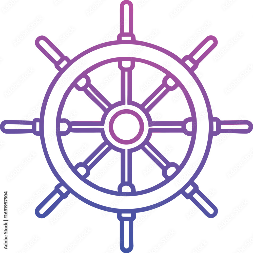 Obraz premium Nautical Ship Wheel Icon with Gradient Purple and Blue Outline EPS vector file download