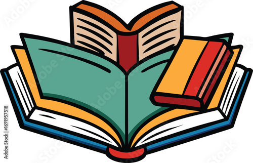 Open books and a closed book stack illustration  reading education EPS vector file download
