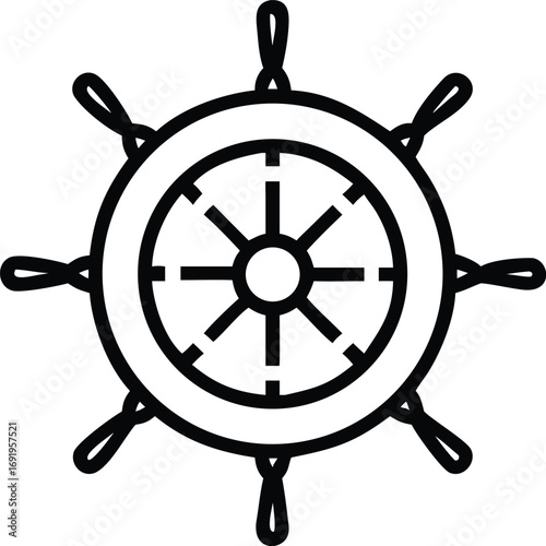 Nautical Ship's Wheel Icon with Thick Black Outline and Handles ship wheel helm EPS vector file download