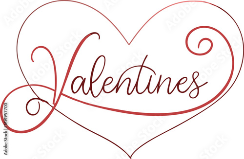 Red Heart Outline With Swirls And The Word Valentines In Script  love romance EPS vector file download