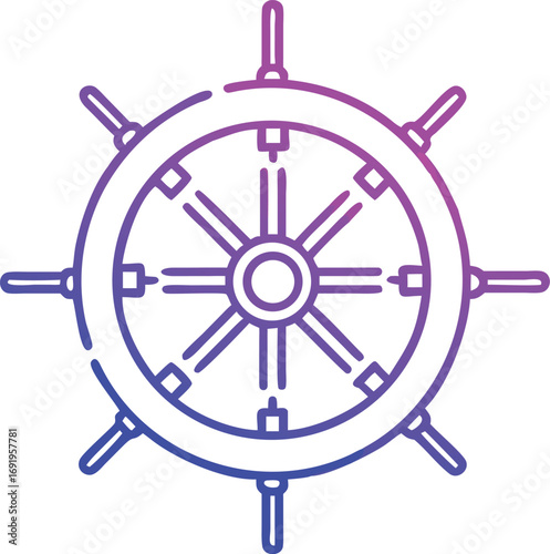 Ship's Wheel Icon with Gradient Purple to Blue Outline and Dashed Lines  ship wheel EPS vector file download