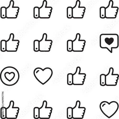 Thumbs up and heart icons for social media and feedback like