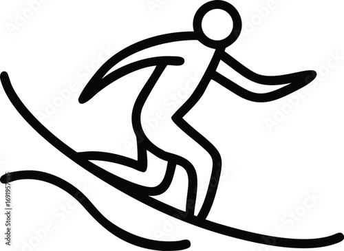 Stylized Line Art Icon of a Surfer Riding a Wave  surfing ocean EPS vector file download