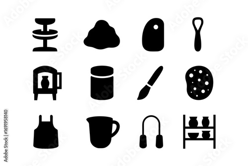 Pottery and ceramics tools silhouette collection