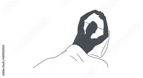 a person stretching arms upwards silhouette art