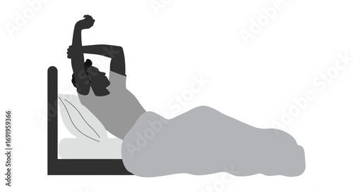 a person stretching arms above head in bed