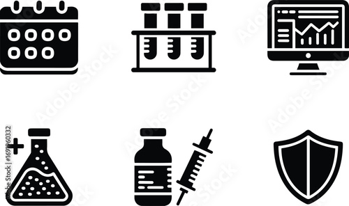 Science, Medicine, and Laboratory Icons Set - Virus Research and Technology.
