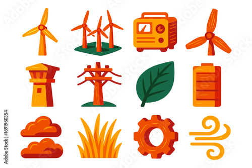 Eco energy and nature icons in vibrant flat design for renewable resources