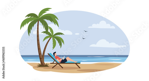 relaxing day at beach with palm trees and ocean view