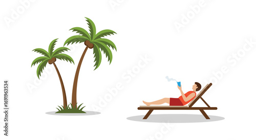 a person relaxing on lounge chair near palm trees