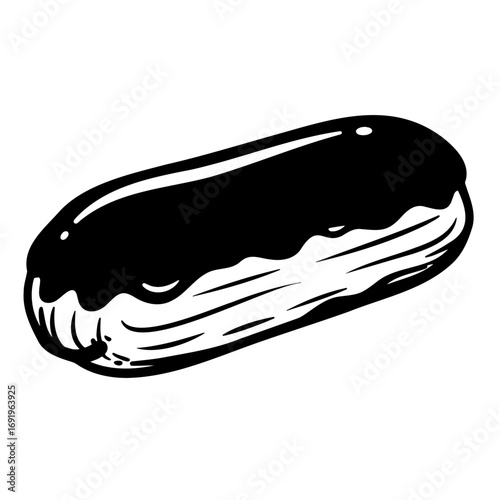Eclair dessert illustration, minimalist style, black and white, food icon