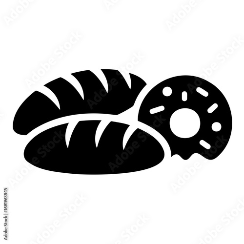 Bread and donut silhouette in black color  