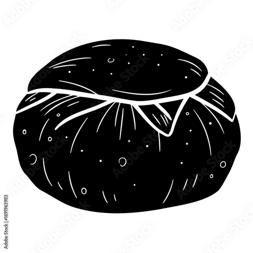 Kachori icon, black silhouette, Indian savory pastry,