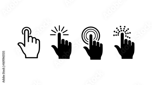 Hand interaction icons set with transparent background