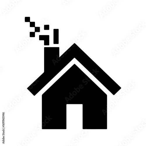 House icon with smoke from chimney with transparent background