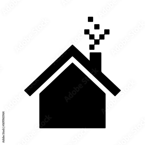 House icon with smoke from chimney with transparent background