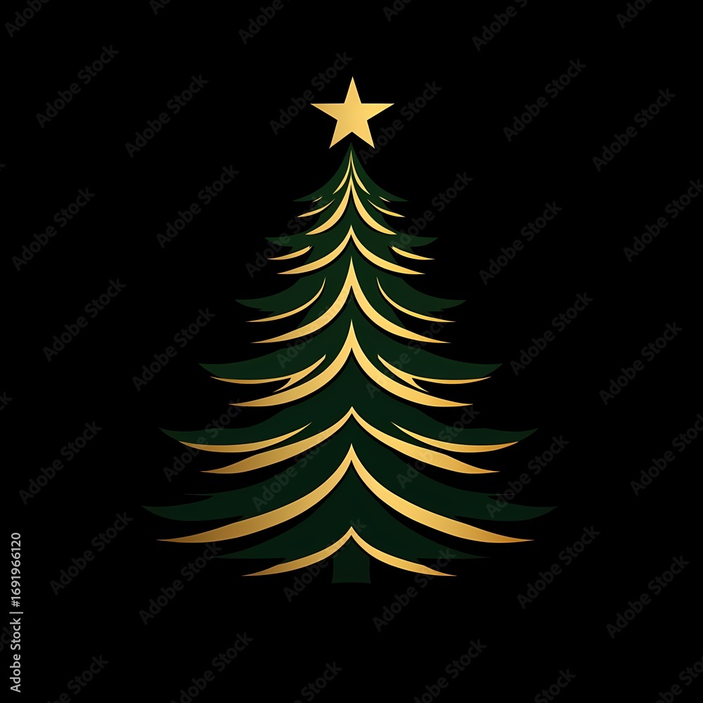 Obraz premium Christmas tree silhouette with golden accents and a star on top, against a black background Generative AI
