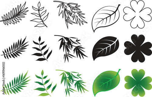 Leaf line art icon set.Leaf sprout icon vector, green leaves plant eco logo symbol simple graphic illustration, vegan fresh herb pictogram shape sign, organic natural healthy logotype.