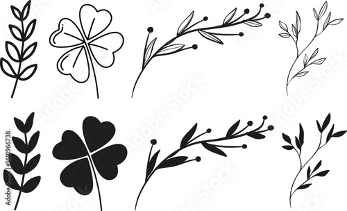 Leaf line art icon set.Leaf sprout icon vector, green leaves plant eco logo symbol simple graphic illustration, vegan fresh herb pictogram shape sign, organic natural healthy logotype.