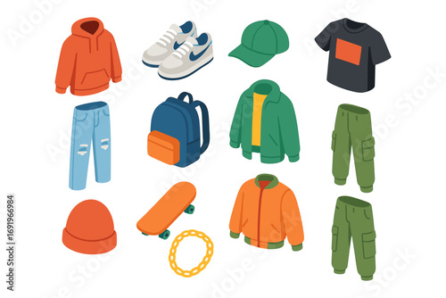 Stylish casual clothing and accessories isometric design for urban lifestyle