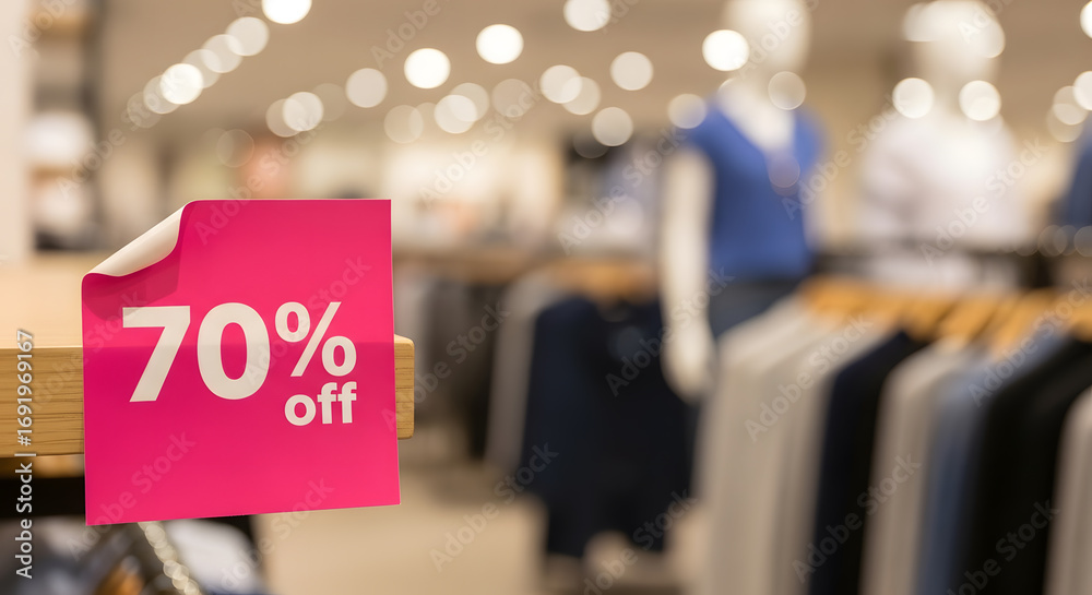Fototapeta premium Retail Sale: 70% Off Promotion in Clothing Store