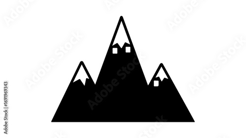 Mountain range silhouette with houses