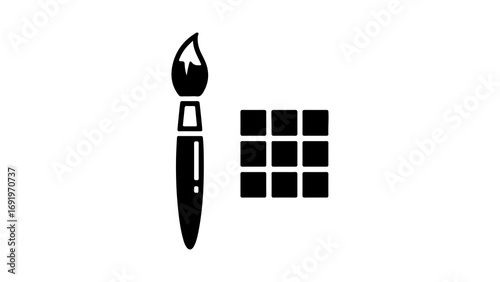 Paintbrush and color palette icon with transparent background