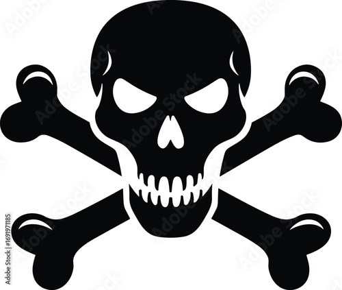 Black silhouette of a skull and crossbones symbol, representing danger, toxicity, and a warning sign for hazardous materials.