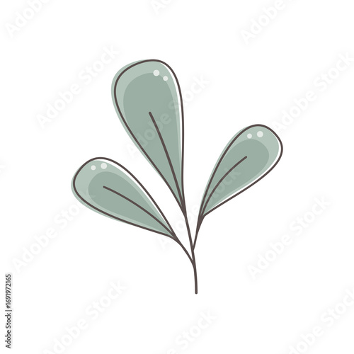Cartoon twig on white background. Floral graphic design. Colorful flat style illustration.